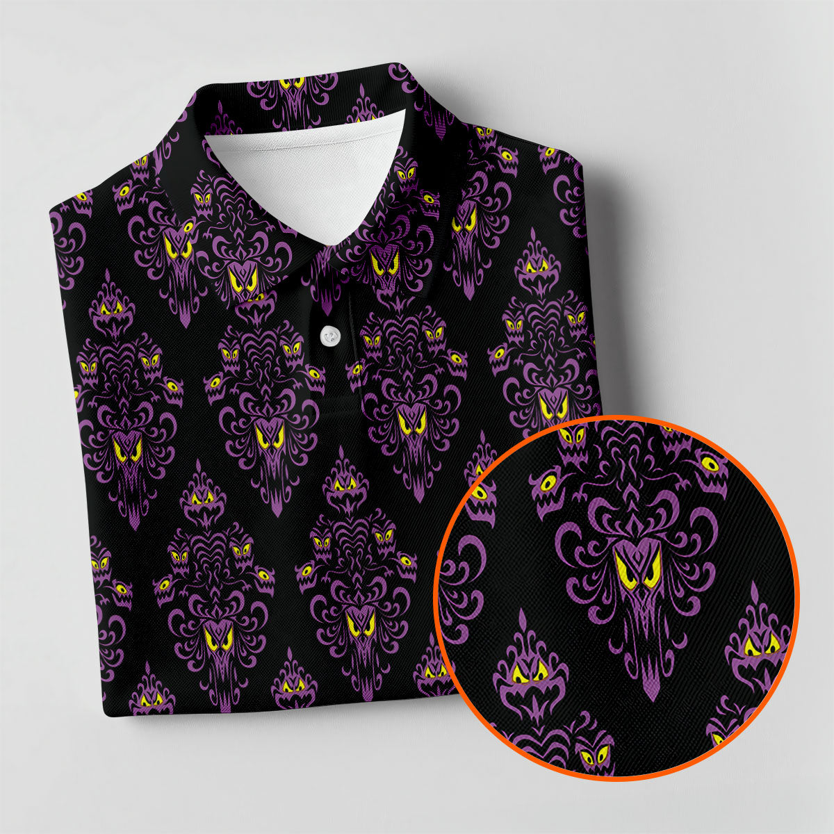 Purple Haunted Demon Faces Halloween Polo Shirt, Printed Golf Shirt, Women’s Golf Apparel