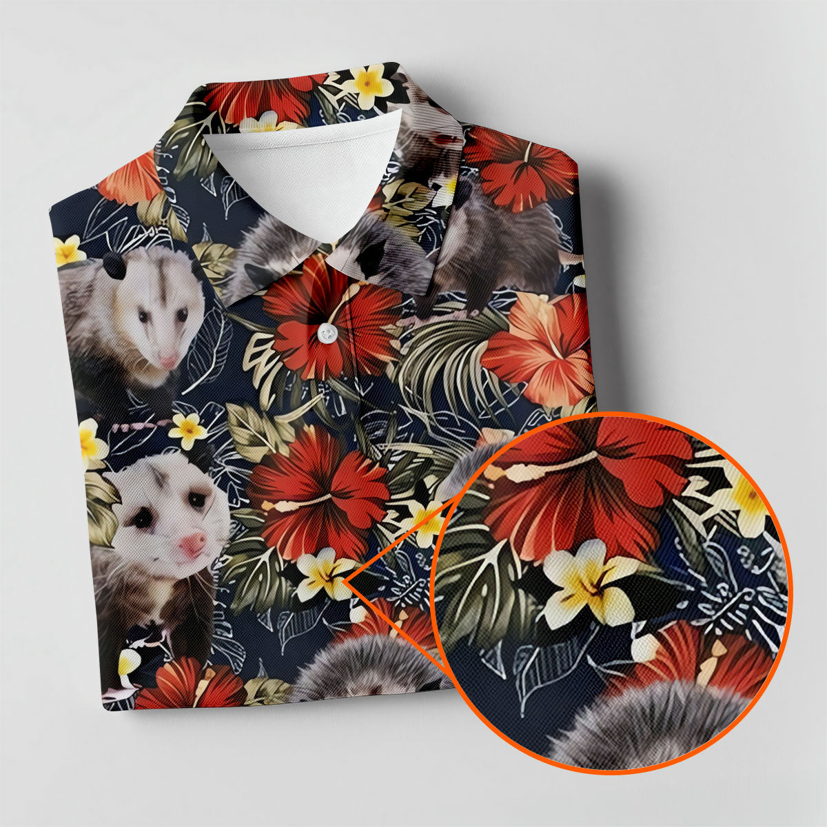 Cute Possums Hibiscus Flowers Golf Polo, Island Foliage Hawaiian Golf Shirt, Golf Tops For Men, Golfing Apparel