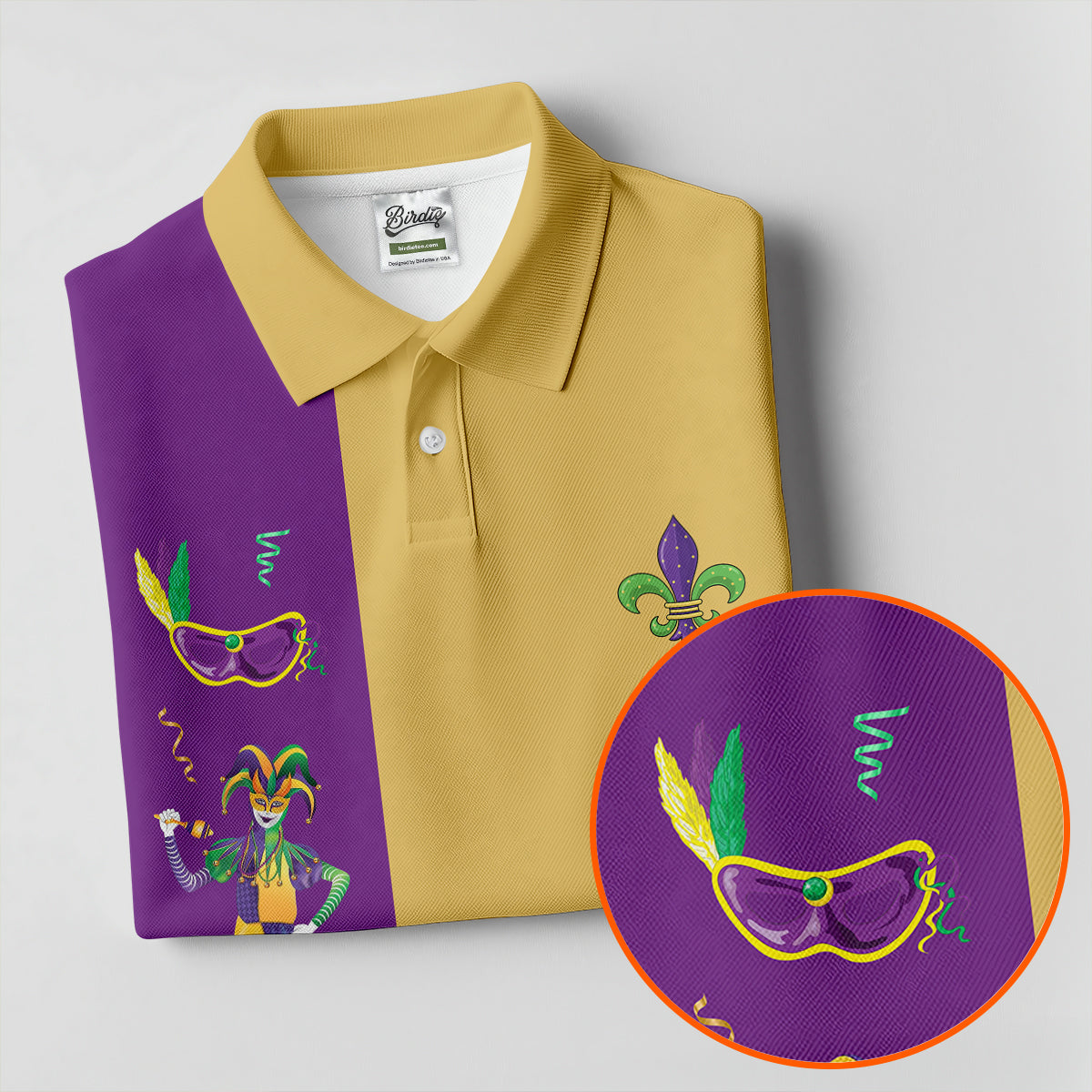 Mardi Gras Festival Jester Figure Fleur De Lis Symbol Yellow Golf Shirt, Women's Golf Tops, Ladies Golf Polos