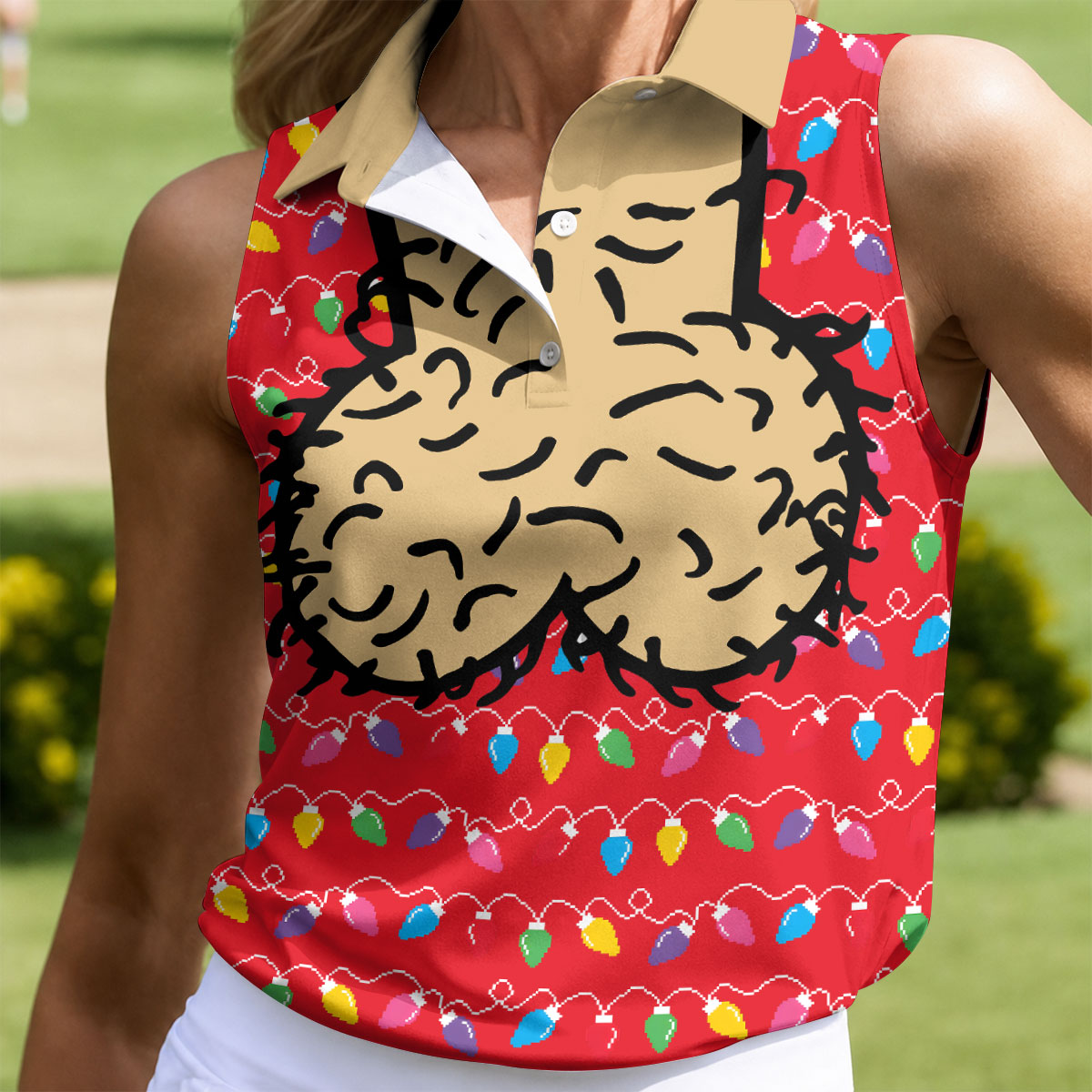 Cheeky Christmas Lights Golf Polo Shirt, Ladies Golf Shirts, Women’s Golf Apparel