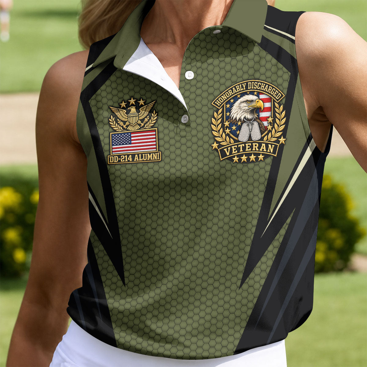 DD-214 Olive Hexagon Golf Polo Shirt, Golf Shirts For Women, Veterans Day Golf Shirt