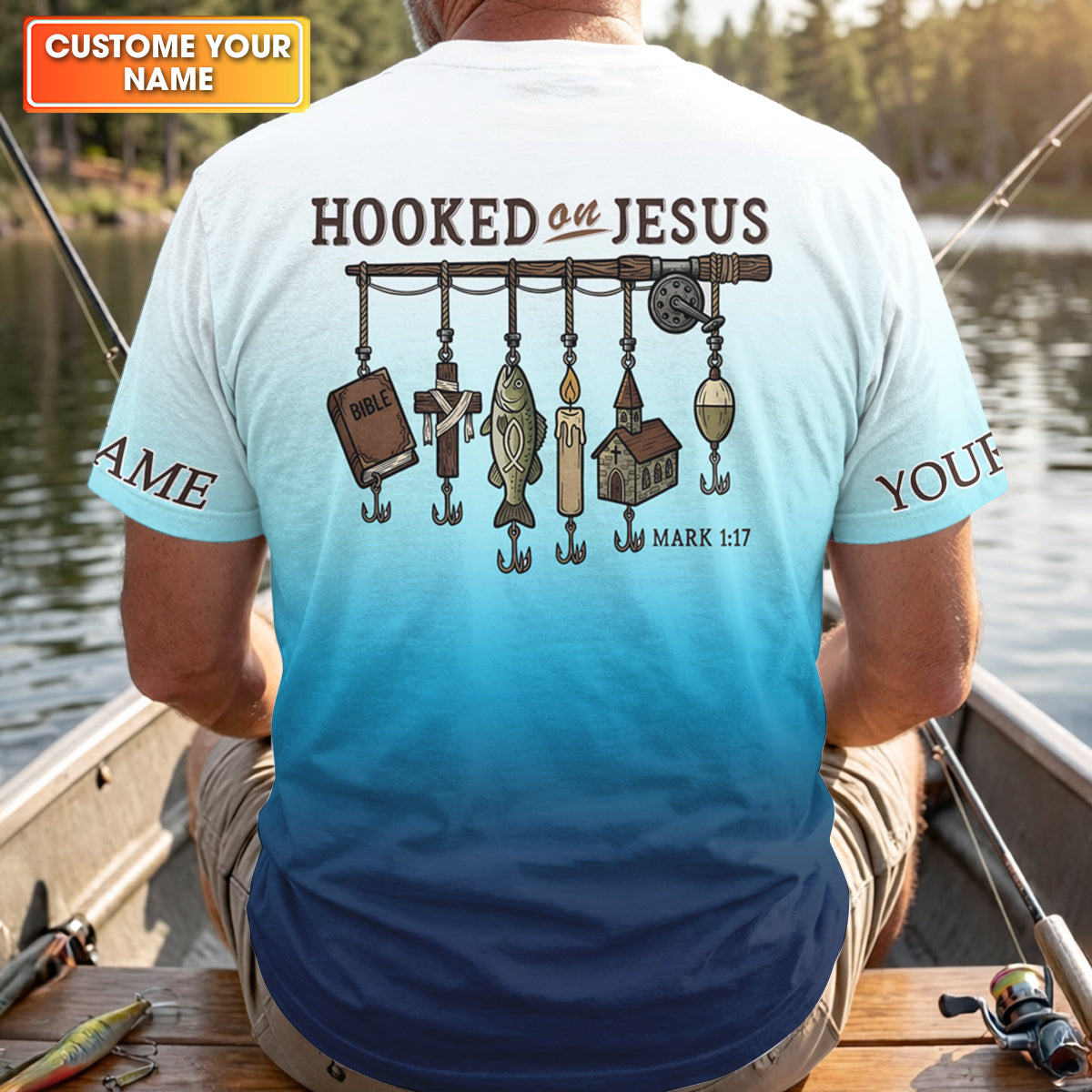 Personalized Fishing Shirt, Christian Fishing, Hooked On Jesus, Faith Fisherman Shirt, Fishing Gifts For Men