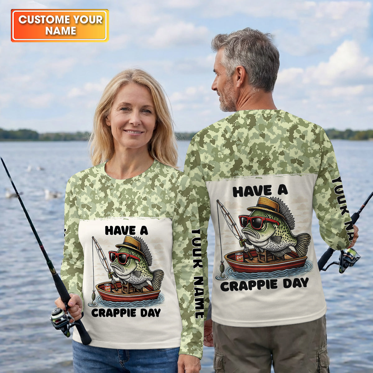 Have A Crappie Day Camo Fishing Shirt, Fishing UPF Shirts, Fishing Gift for Men, Men's Fishing Shirt