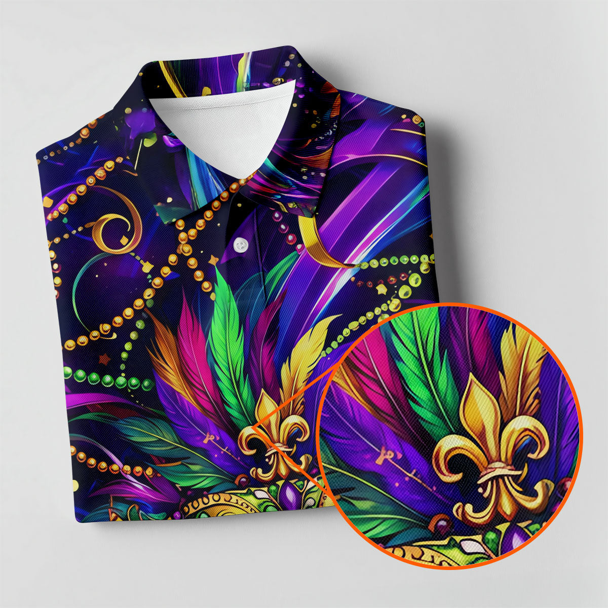 Mardi Gras Beads Ribbons Feather Masquerade Mask Print Golf Shirt, Polo Shirts Womens, Ladies Golf Shirt