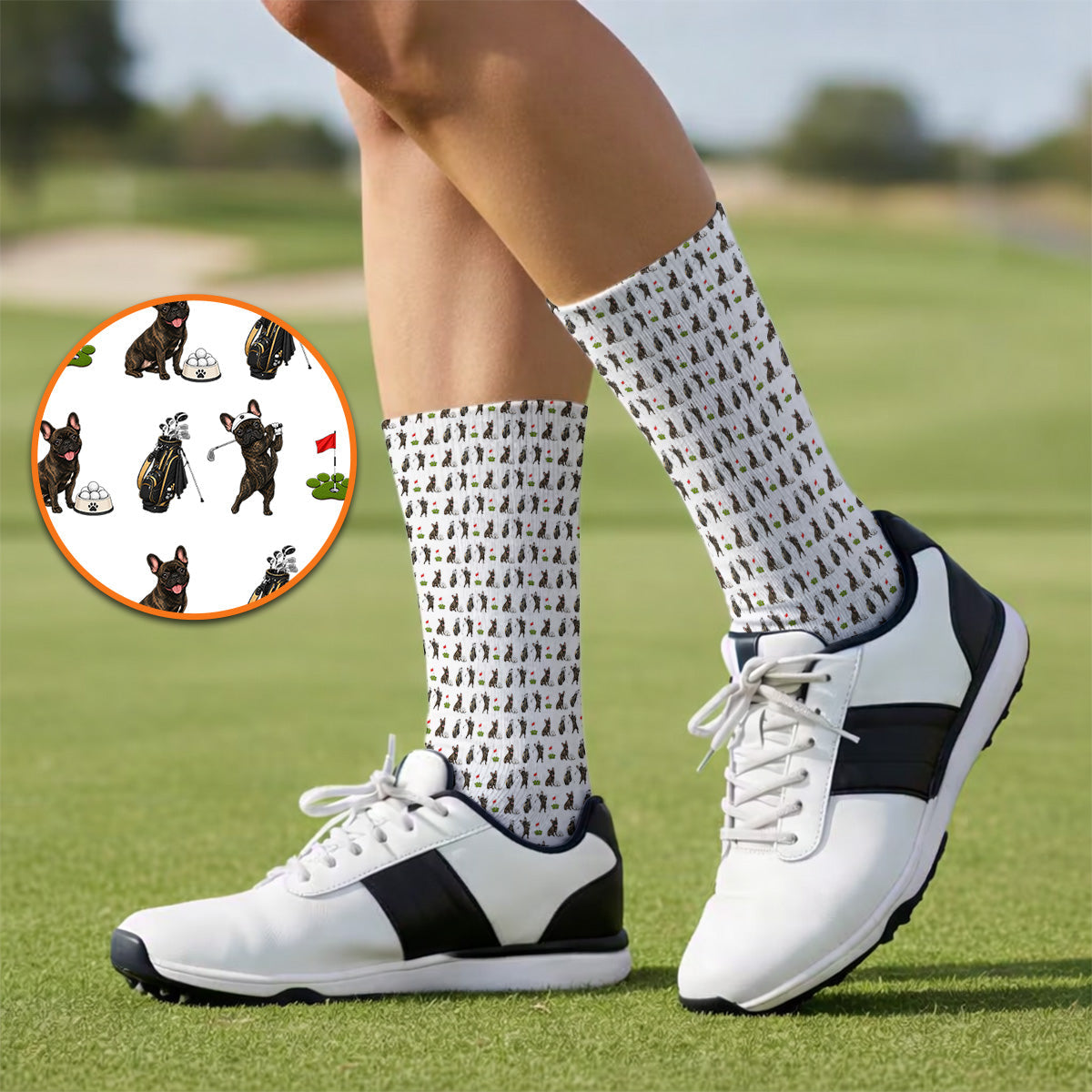 Brindle French Bulldog Golf Sock, Funny Frenchie Pattern Golf Socks, Golf Dad Gift