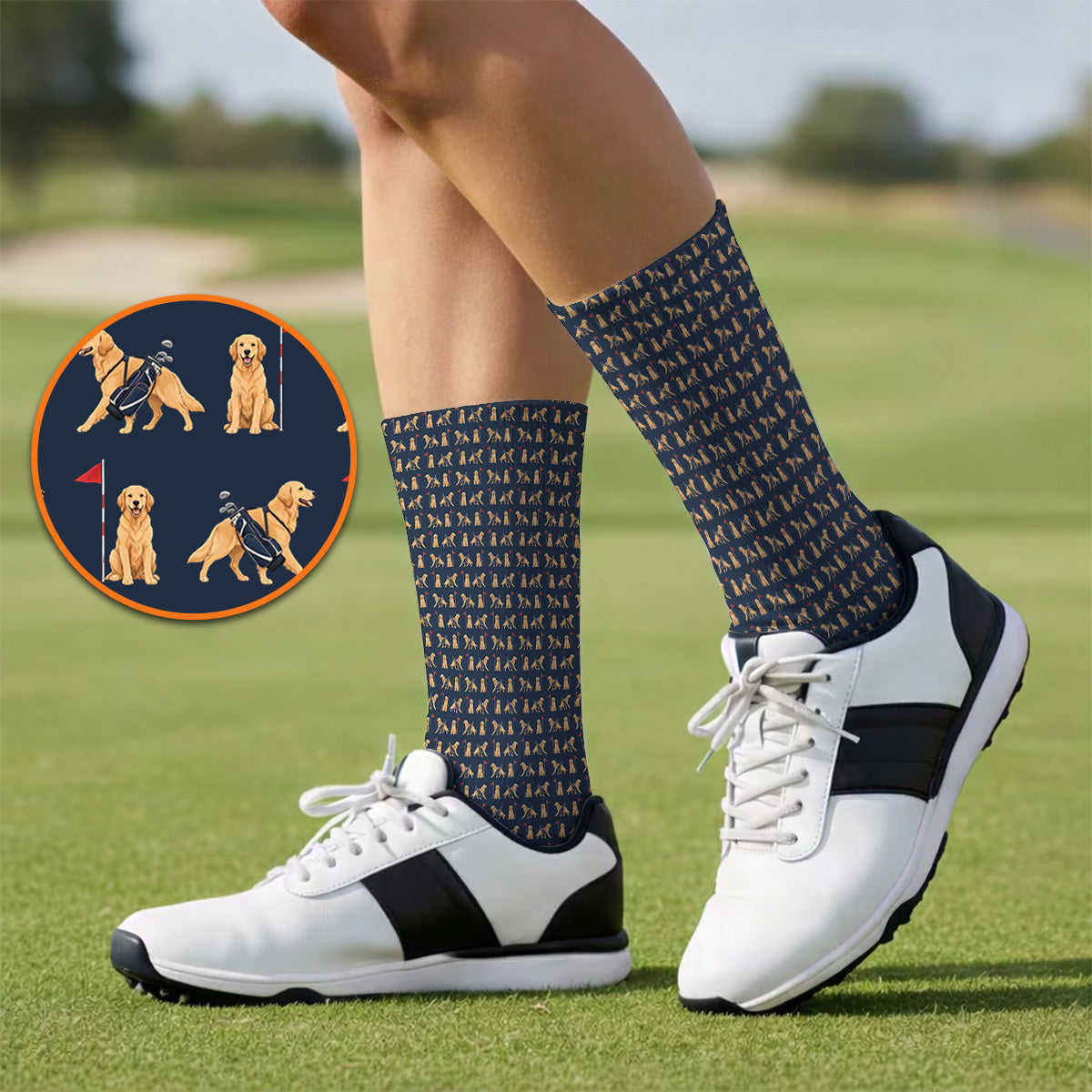 Funny Golden Retriever Golf Sock, Golden Retriever Pattern Golf Socks, Dog Lover Golf Shirt