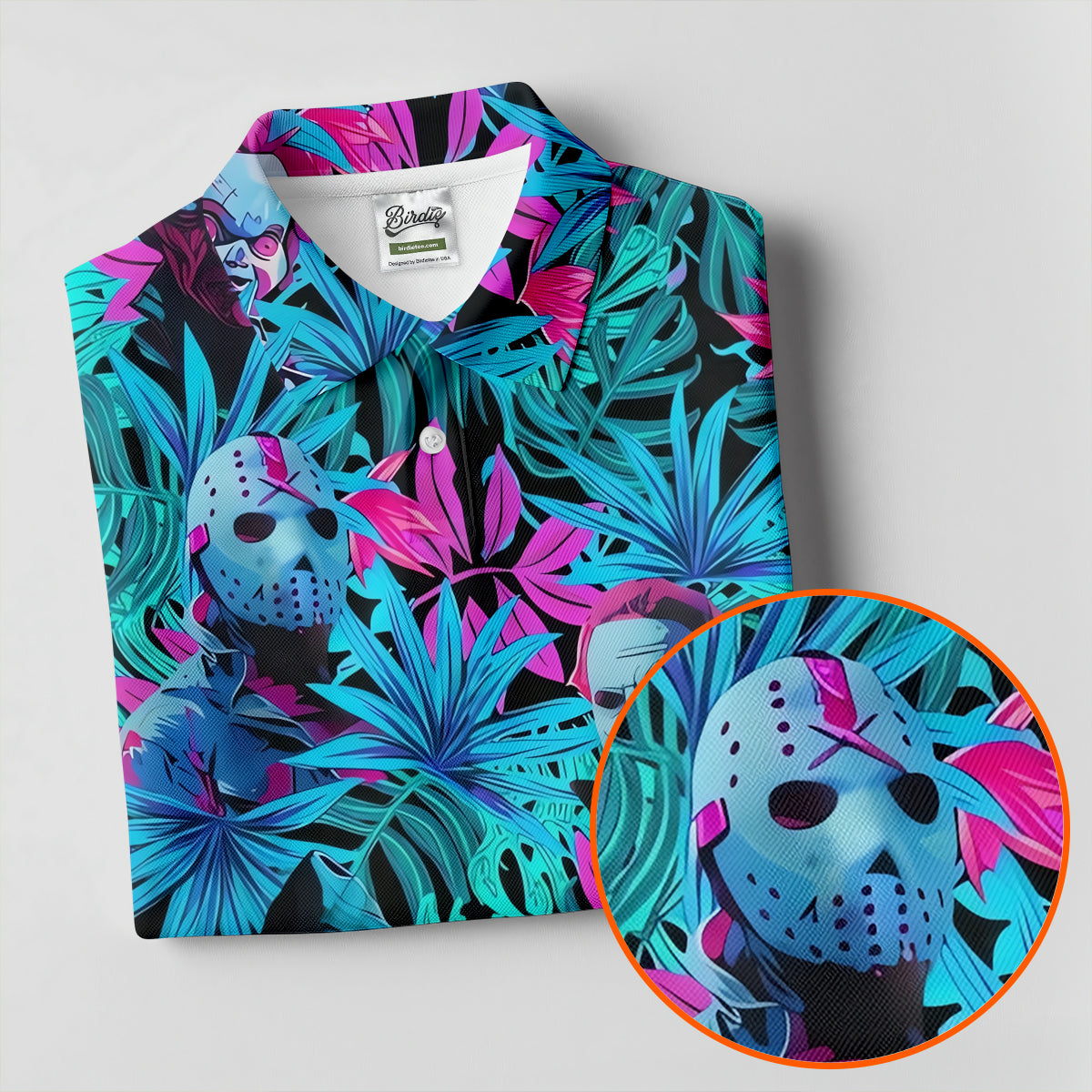 Neon Halloween Horror Character Hawaiian Golf Shirt, Women's Golf Polo, Printed Golf Shirt
