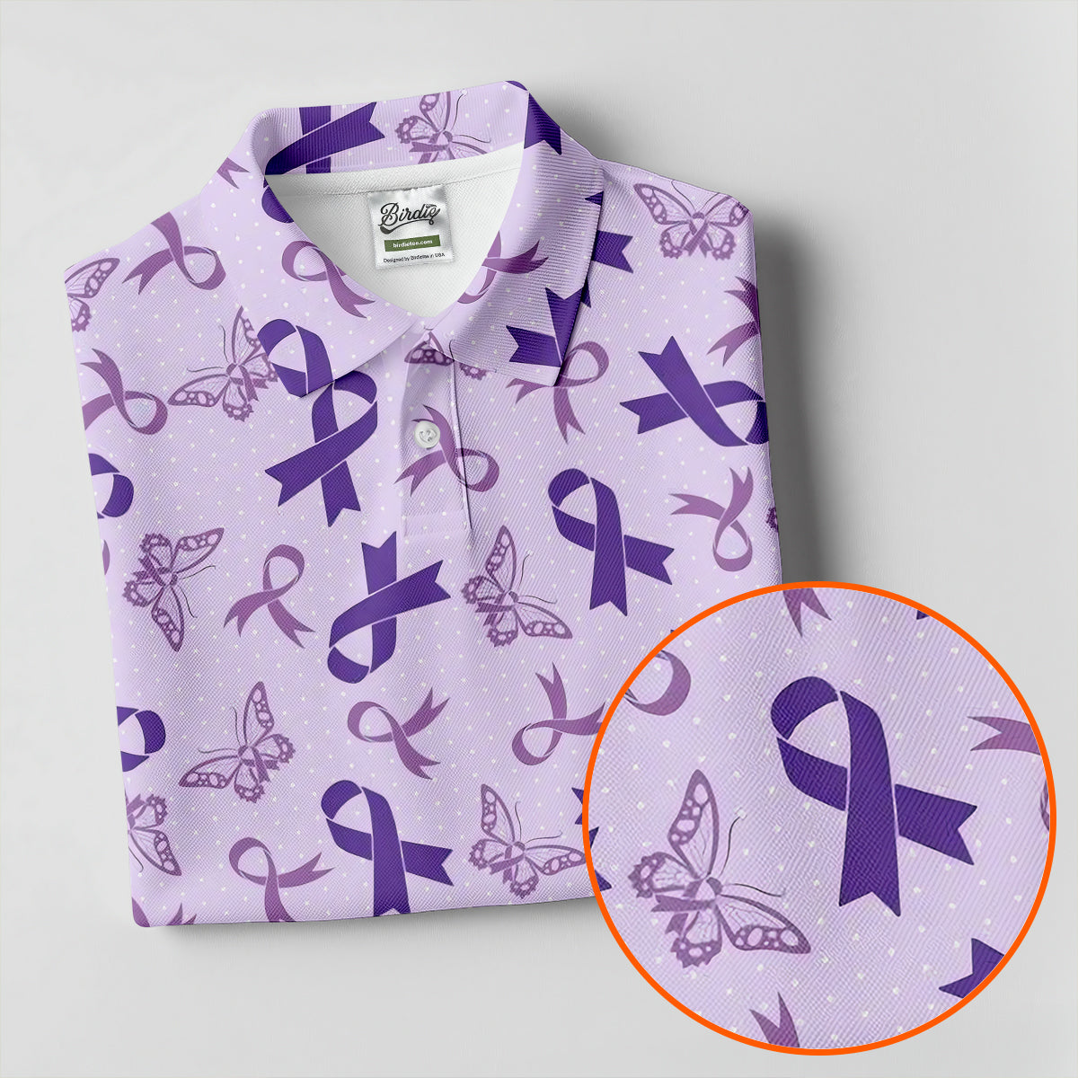 Breast Cancer Purple Ribbon Butterfly Polo Shirt, Womens Golf Polo, Breast Cancer Shirt