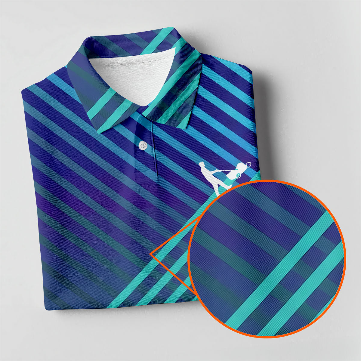 Teal And Purple Striped Pattern Women's Golf Tops, Performance Golf Shirt, Ladies Golf Shirts