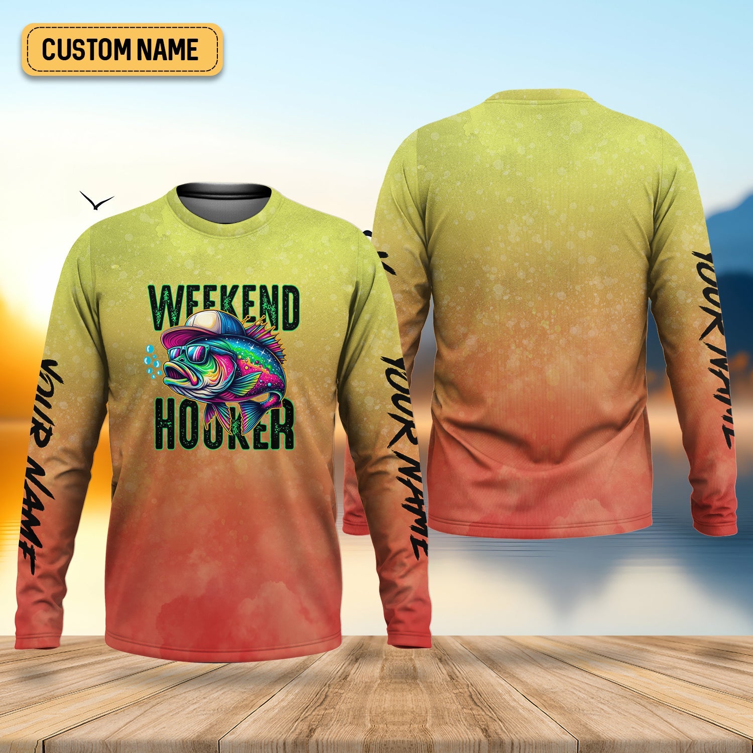 Weekend Hooker Orange Yellow Fishing Shirt, SPF Shirt, Hooded Sun Shirt, Gift For Fisherman