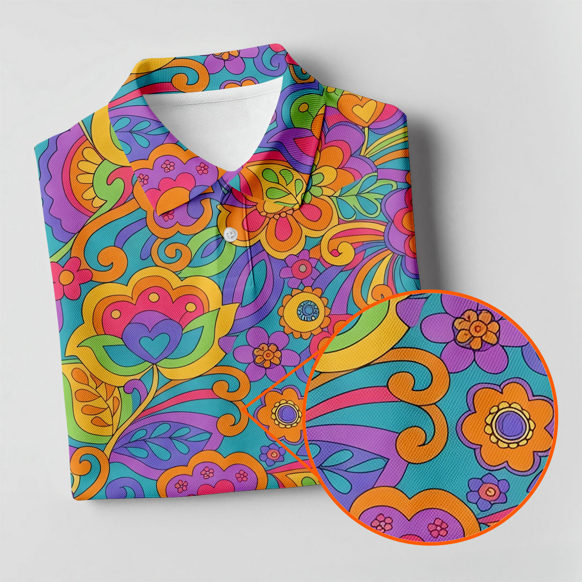 Vintage Psychedelic Floral Pattern Hawaiian Golf Shirt, Mens Golf Shirts, Golf Polo Shirts For Men