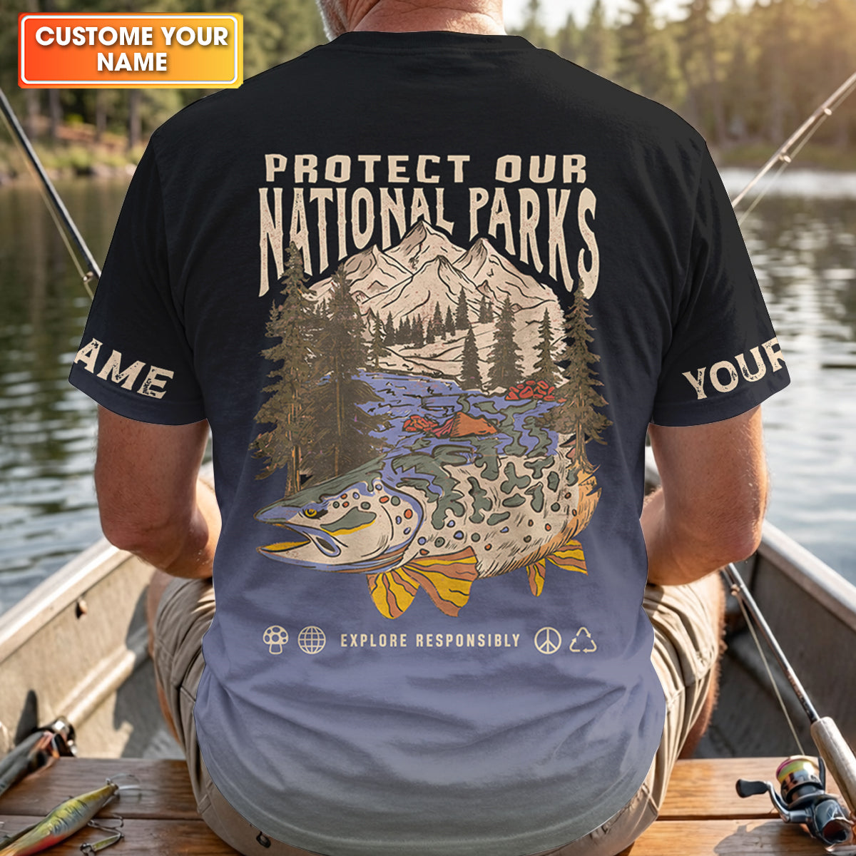 Protect Our National Parks Fishing UPF Shirts, Custom Fishing Shirt, Fishing Gift for Men, Men's Fishing Shirt