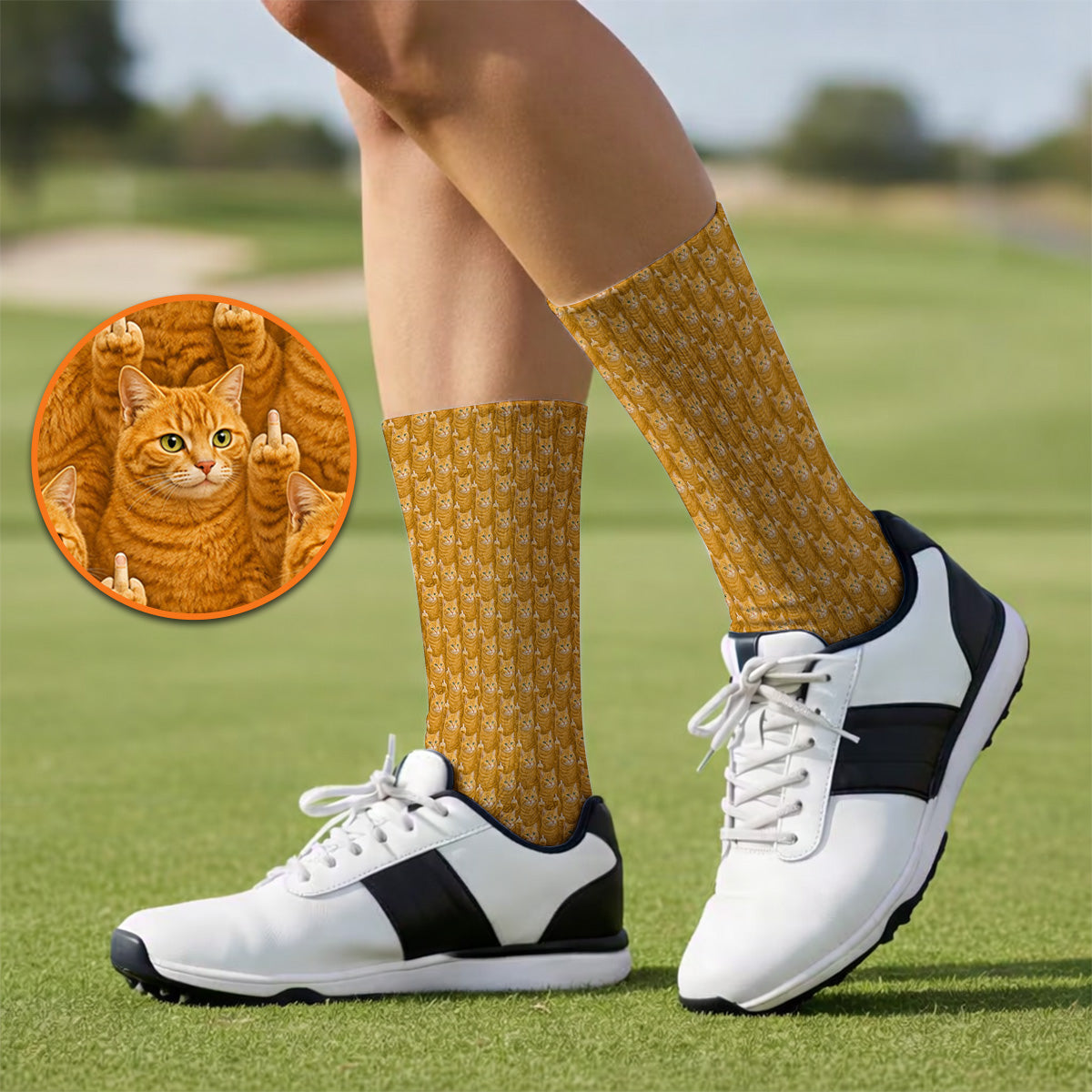 Ginger Cat Pattern Golf Socks, Funny Cats Golf Sock, Golf Gift For Golfer