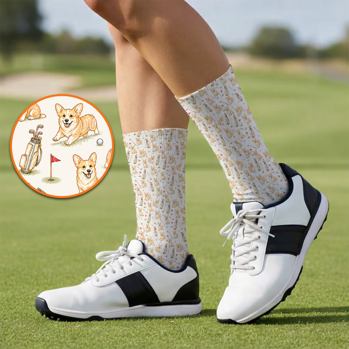 Funny Corgi Golf Socks For Golfer, Corgi Pattern Golf Sock, Dog Lover Golf Gift
