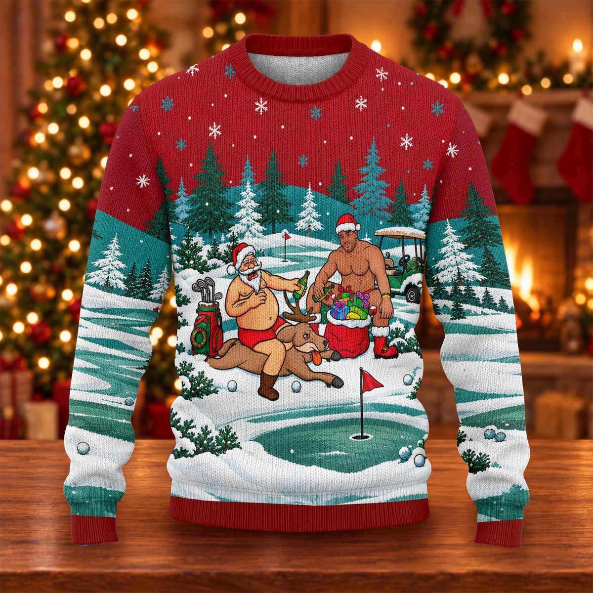 Santa Reindeer Golf Ugly Christmas Sweater, Funny Christmas Sweaters, Golf Lover Gifts