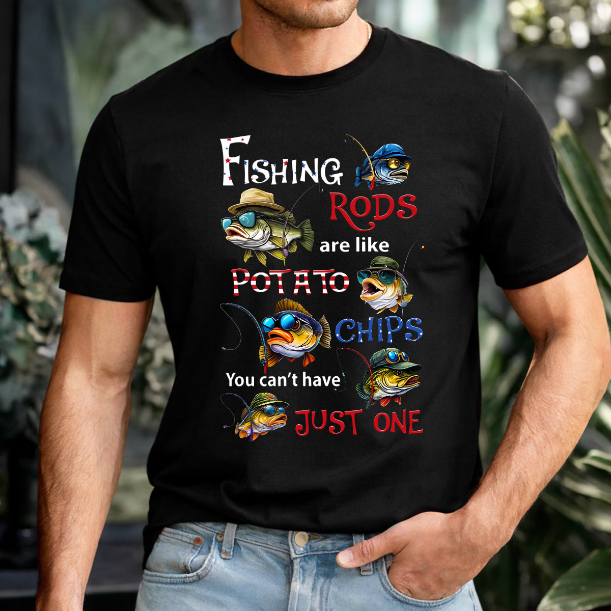 Fishing Rods Are Like Potato Chips Bass Fishing Patriotic 4th Of July Funny Fishing Shirt, 250 Years Fishing T-Shirts
