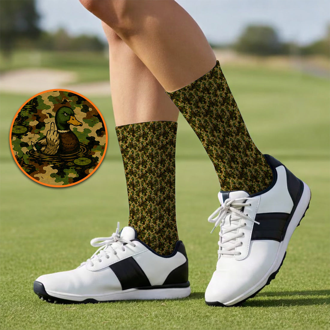 Funny Mallard Duck Golf Socks, Camo Duck Pattern Sock, Hunting Gift For Golf Lovers