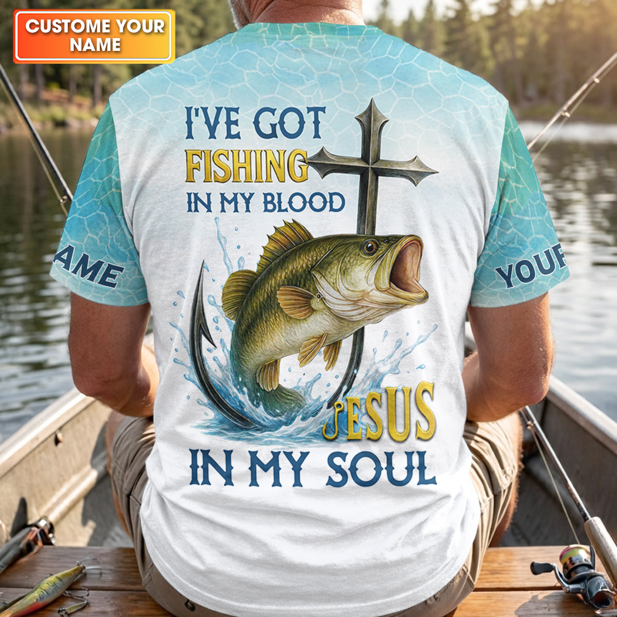 I've Got Fishing In My Blood Jesus In My Soul Faith Cross Christian Fishing UPF Shirts, Fishing Shirts For Men