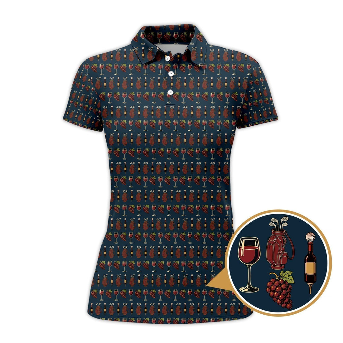 Golf Wine Pattern Golf Shirt,  Women Golf Shirts For Wine Lovers, Golf Gift For Golfer