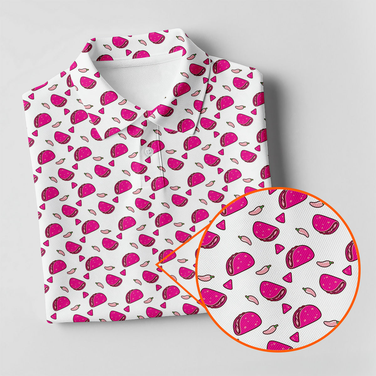 The Pink Taco Seamless Pattern White Golf Shirt, Golf Tops For Men, Tacos Lover Golf Gift For Men