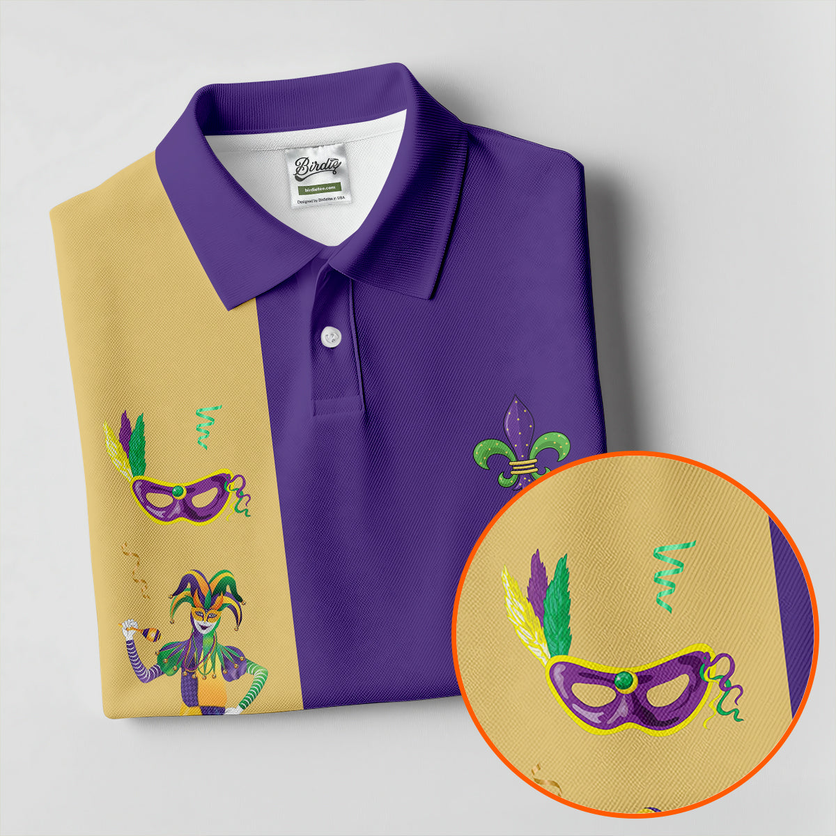 Mardi Gras Festival Jester Figure Fleur De Lis Symbol Purple Golf Shirt, Women's Golf Tops, Ladies Golf Polos