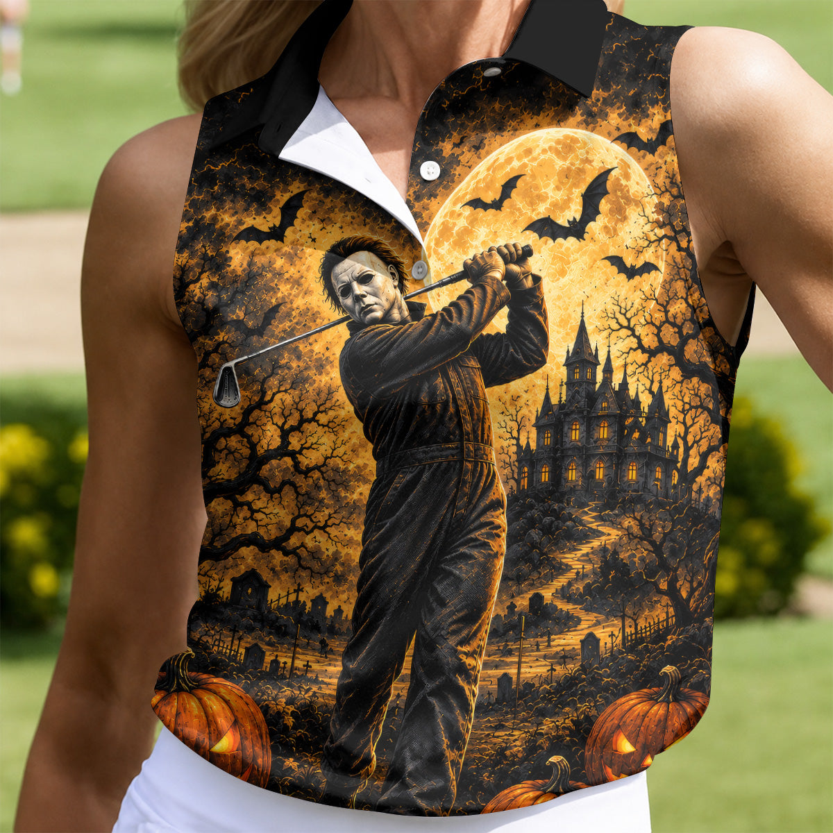 Bogeyman Horror Character Halloween Golf Polo Shirt, Ladies Golf Shirt, Womens Golf Tops