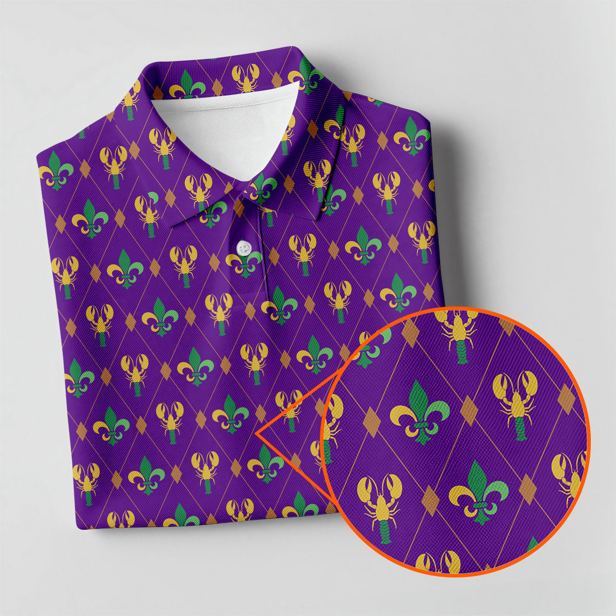 Crawfish Fleur De Lis Argyle Pattern Mardi Gras Golf Shirt, Women's Golf Tops, Ladies Golf Polos