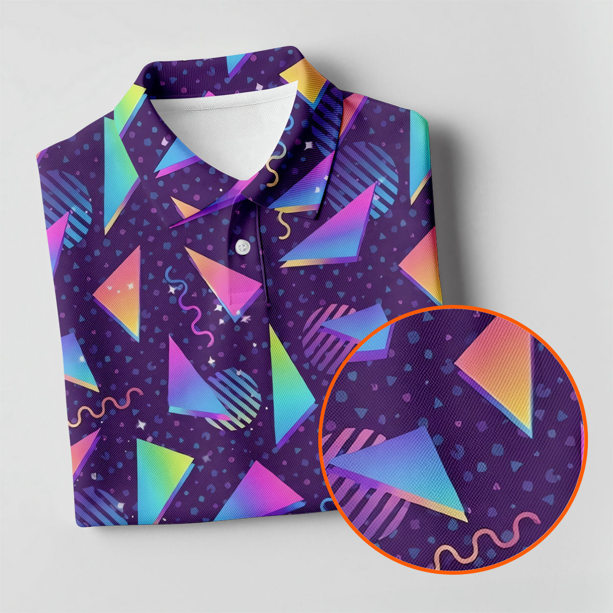 Retro Memphis Geometric Pattern Golf Polo Shirt, Men's Golf Shirt, Golf Apparel For Men