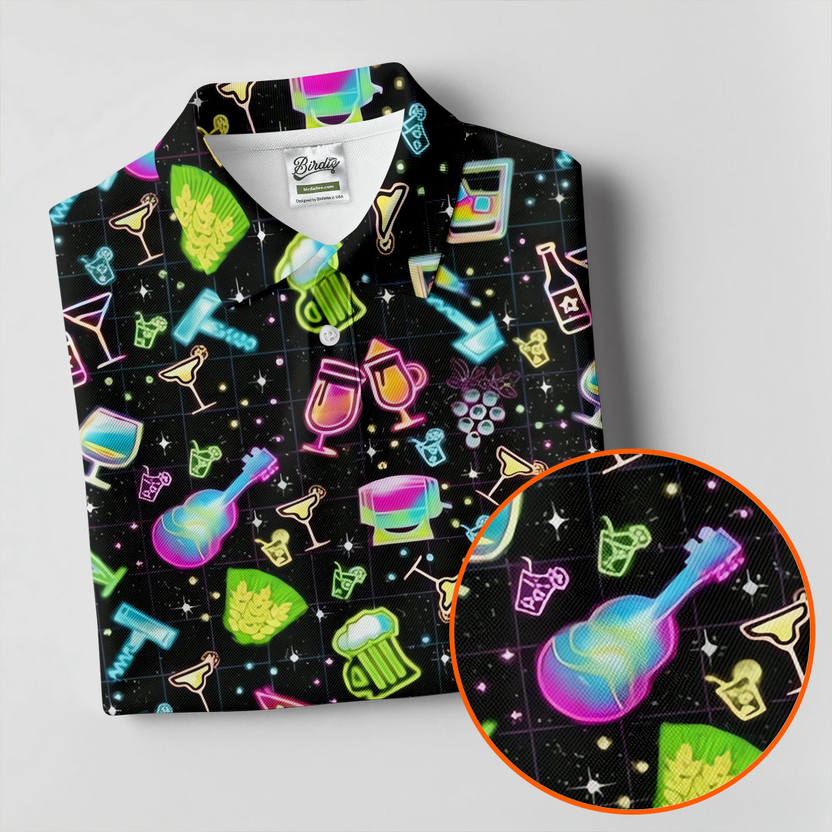 Neon Cocktail Party Pattern Golf Shirt, Women's Golf Shirt, Hawaiian Golf Shirt