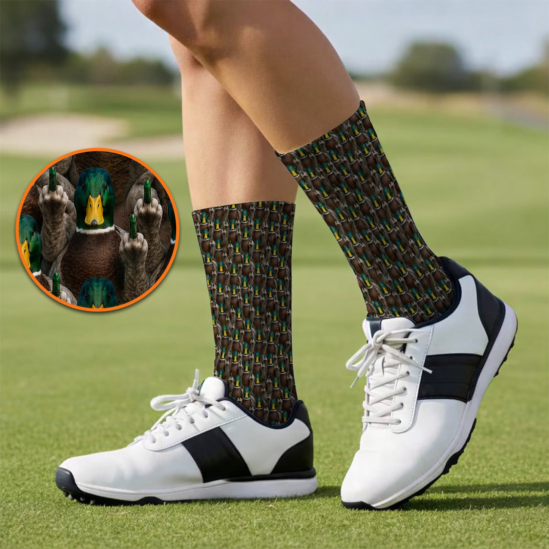 Funny Mallard Duck Pattern Socks, Rebel Duck Hunting Golf Sock, Golf Gift For Golfer