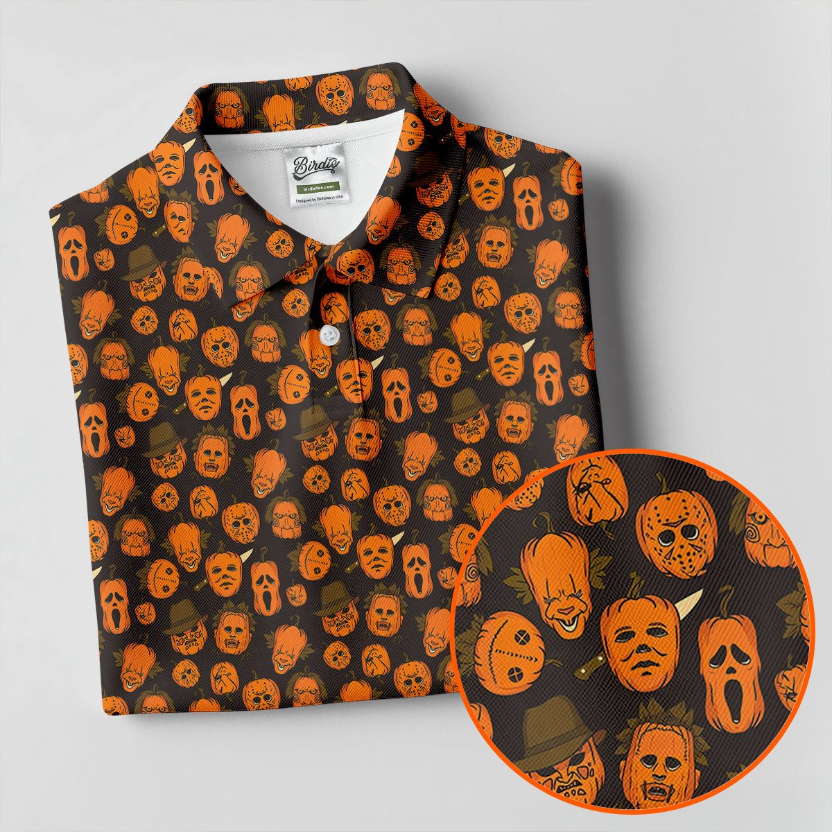 Halloween Horror Character Pumpkin Pattern Golf Shirt, Women’s Golf Polo, Printed Golf Shirt