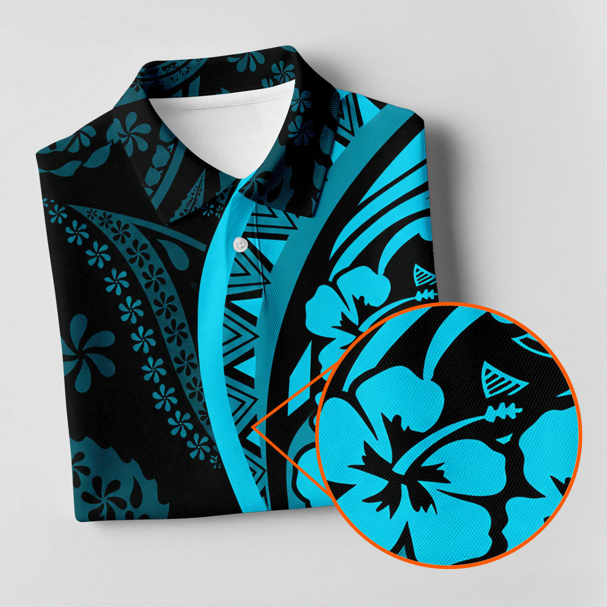 Island Tribal Golf Shirt, Blue Hawaiian Hibiscus Polo, Polo Shirts For Women