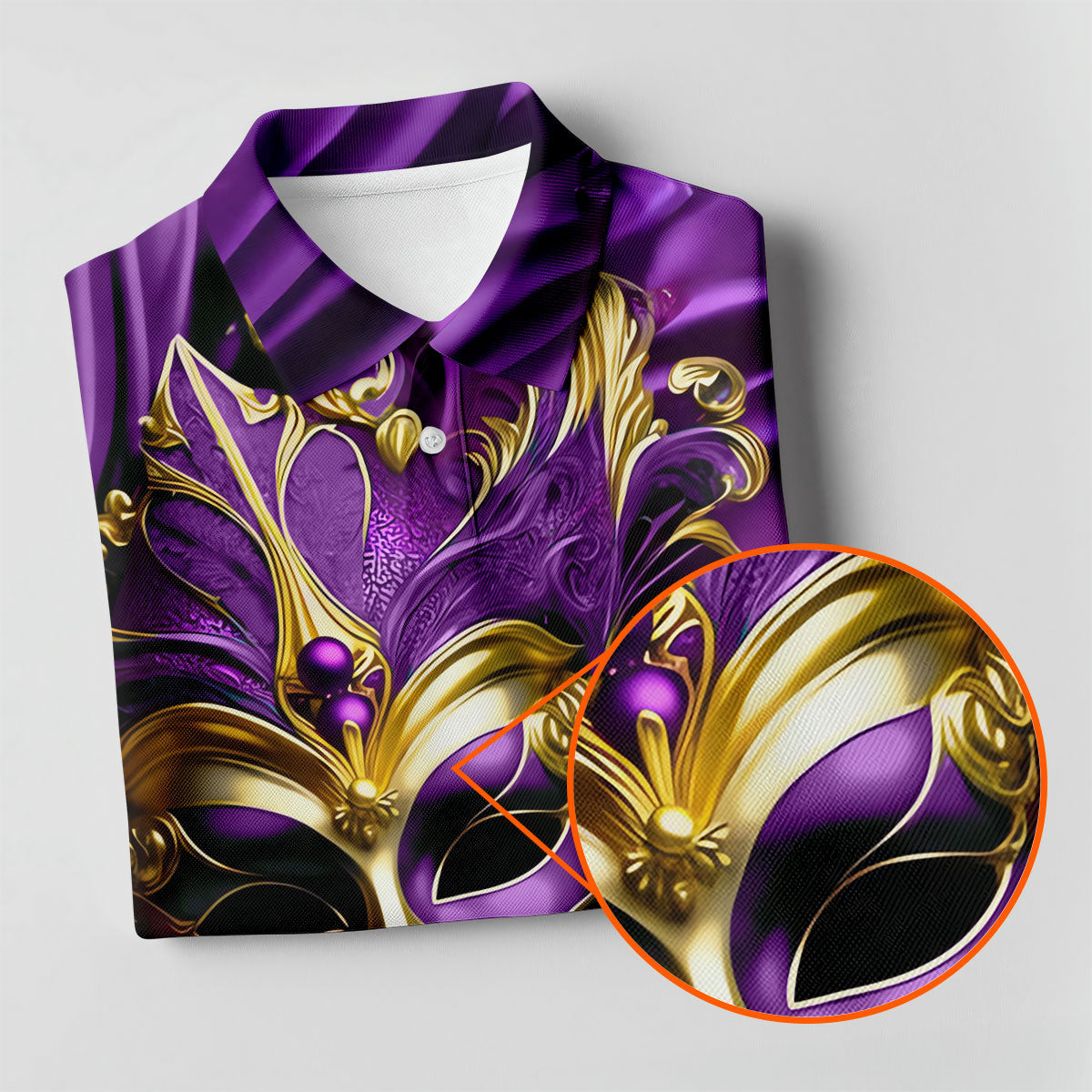 Mardi Gras Face Mask Purple Golf Shirt, Women's Golf Tops, Ladies Golf Polos, Women's Polo Shirt
