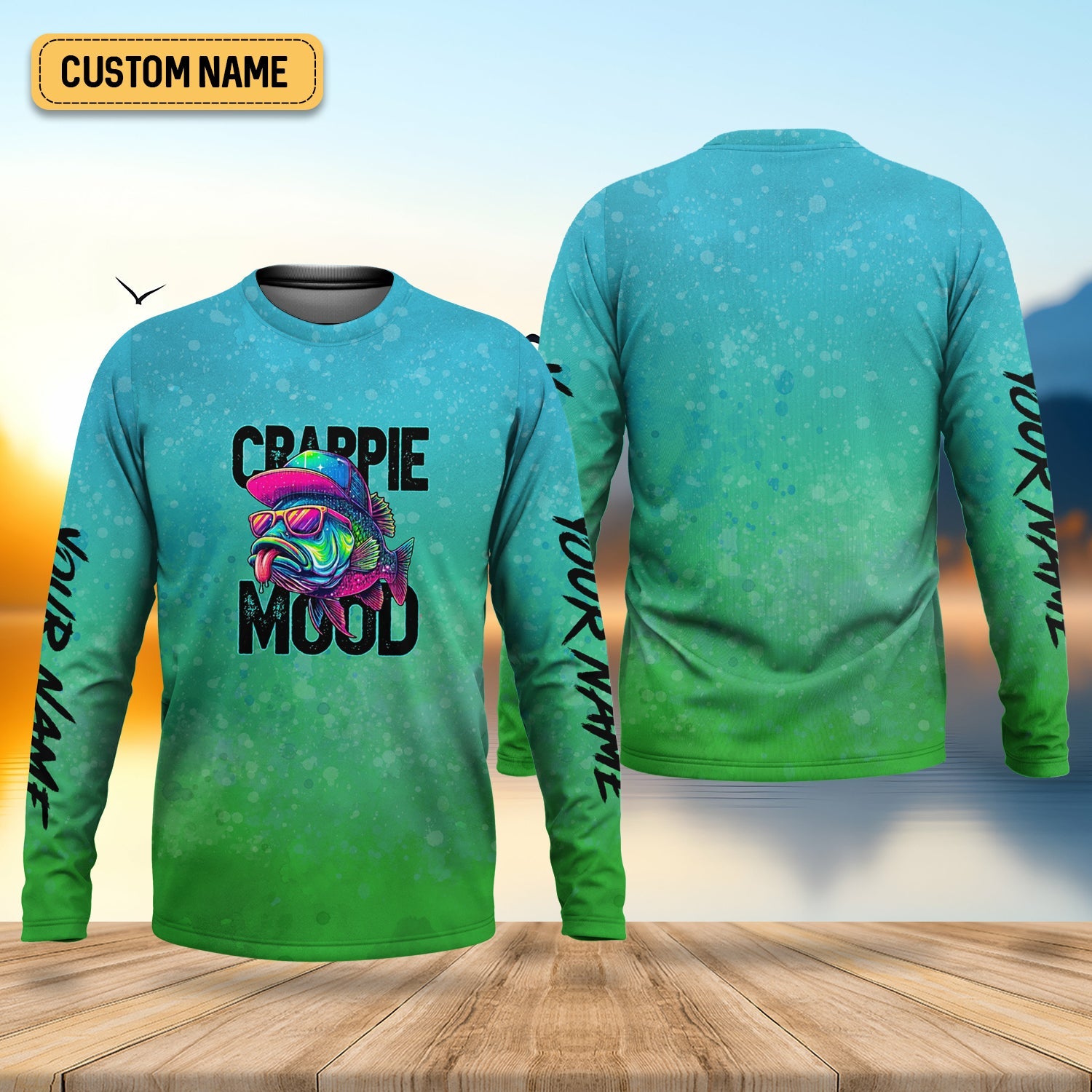 Crappie Mood Green Blue Neon Fishing UPF Shirts, Funny Fishing Shirt, Gift For Fisherman