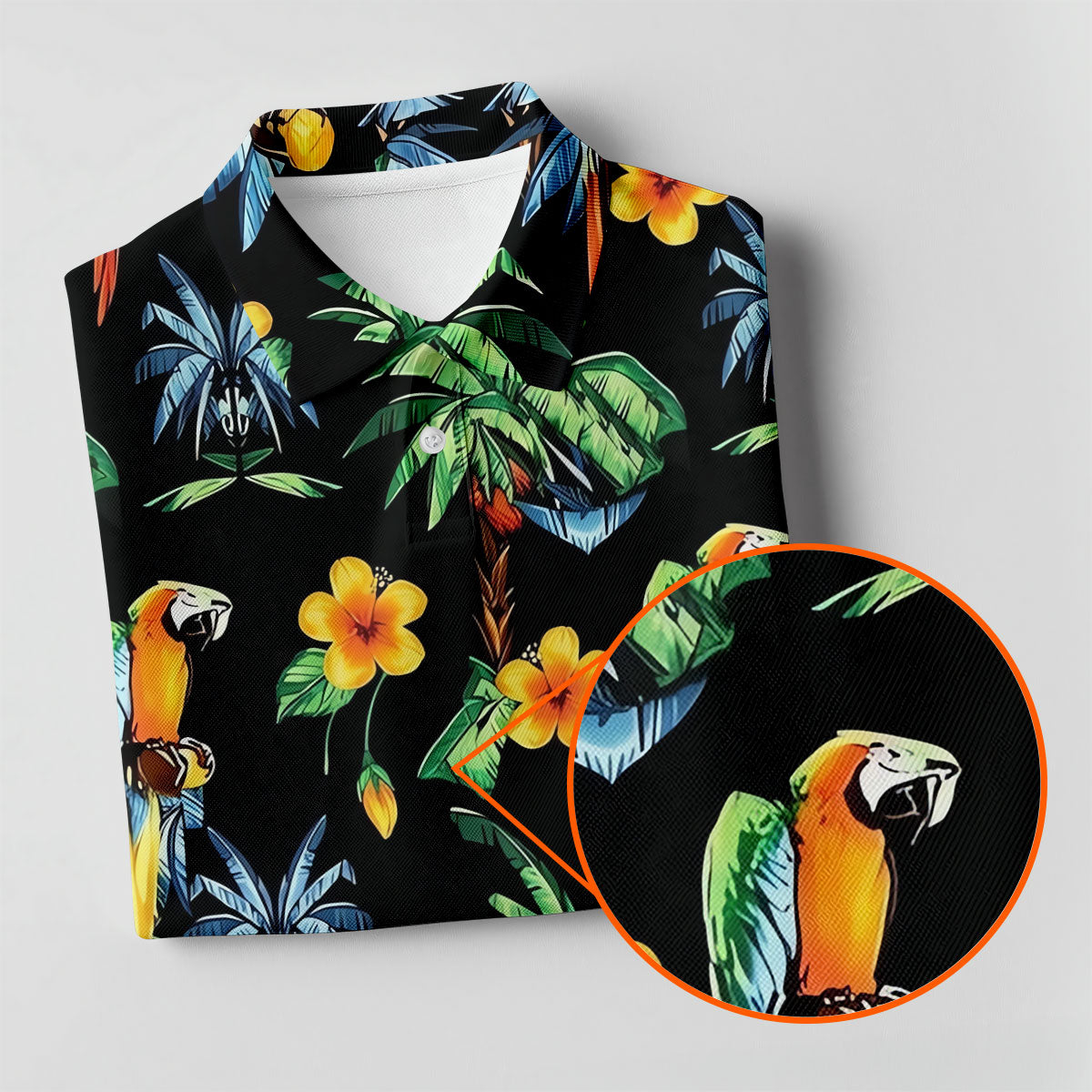 Black Tropical Parrot Palm Flower Pattern Golf Shirt, Women’s Golf Polo, Ladies Golf Shirts, Golf Tops For Women