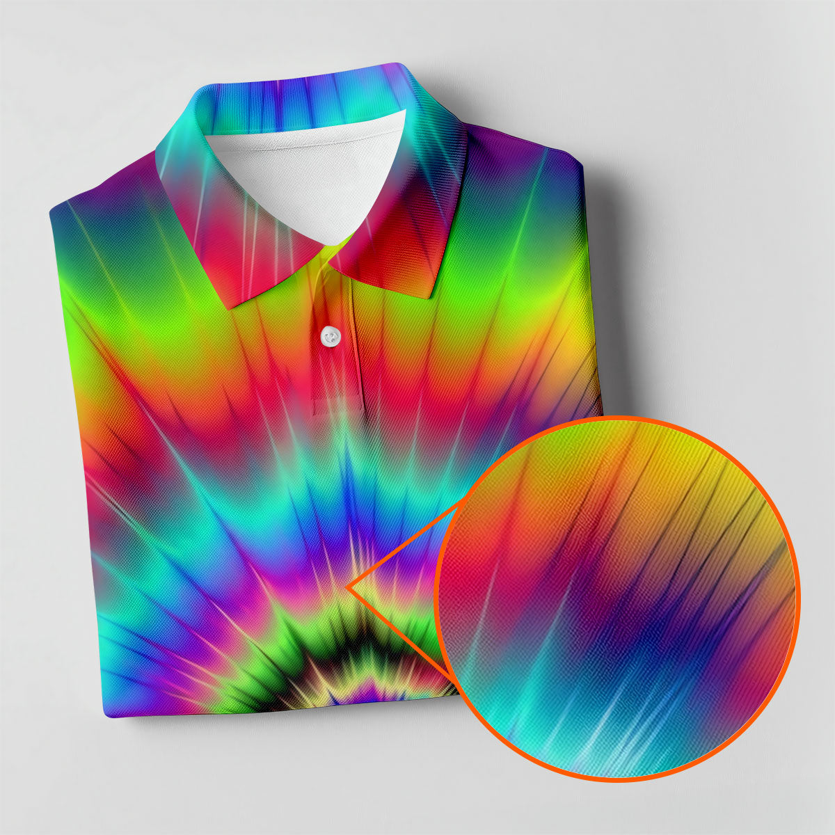 Rainbow Tie Dye Golf Shirt, Psychedelic Spiral Burst Pattern, Golf Shirt For Women