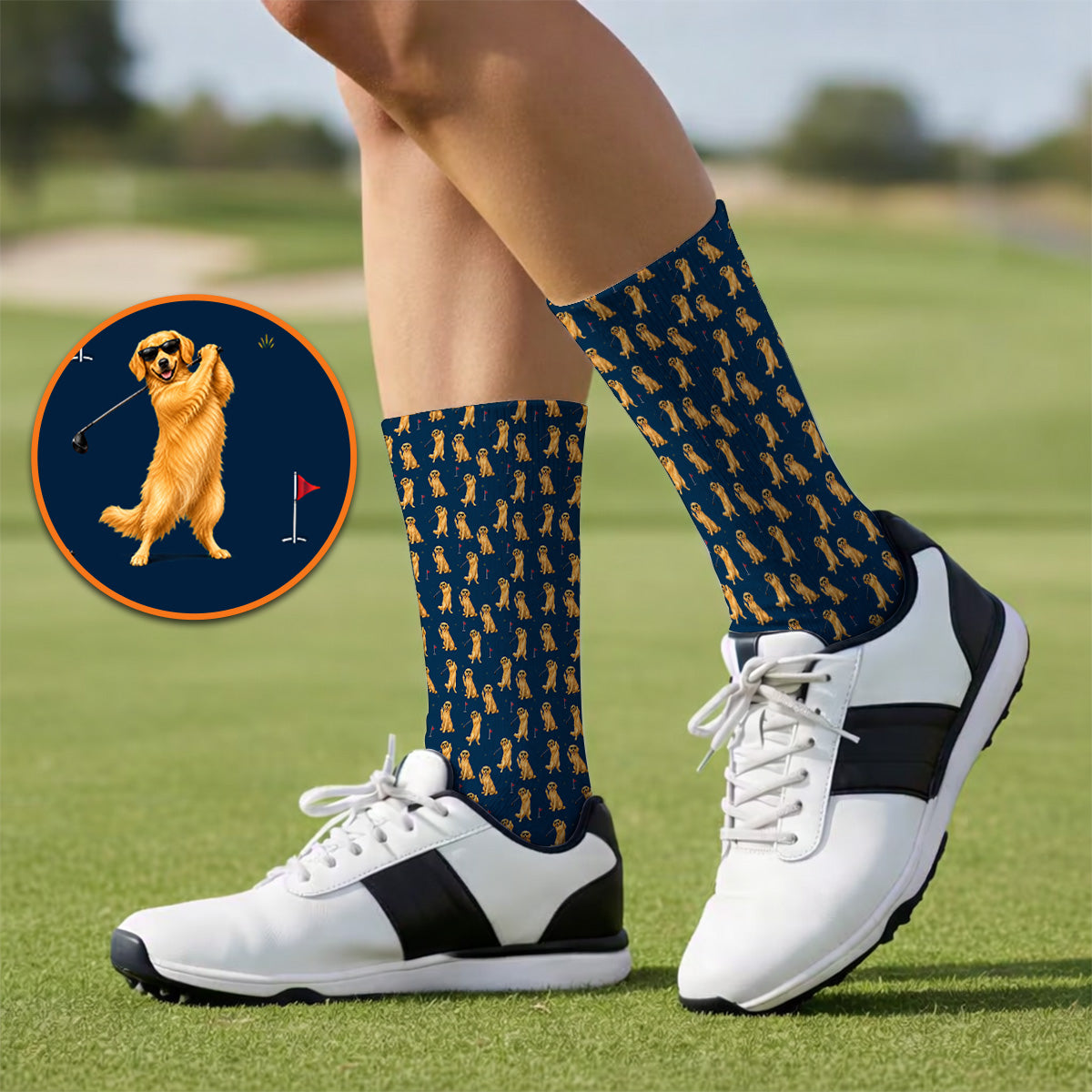 Golden Retriever Fairway Golf Socks, Golf Dog Pattern Sock, Gift For Golden Retriever Owners