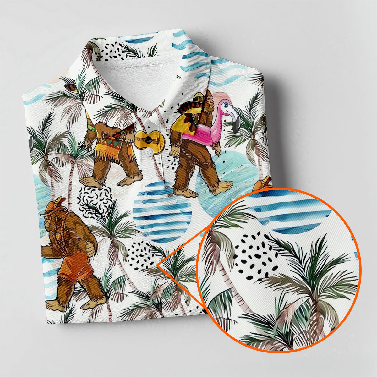 Bigfoot With Flamingo Float And Guitar Tropical Pattern Hawaiian Golf Polo, Golf Tops For Women, Golfing Apparel