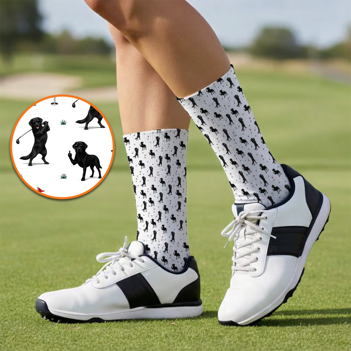 Funny Black Labrador Golf Socks, Lab Dog Pattern Golf Sock, Crazy Golf Gift For Golfer