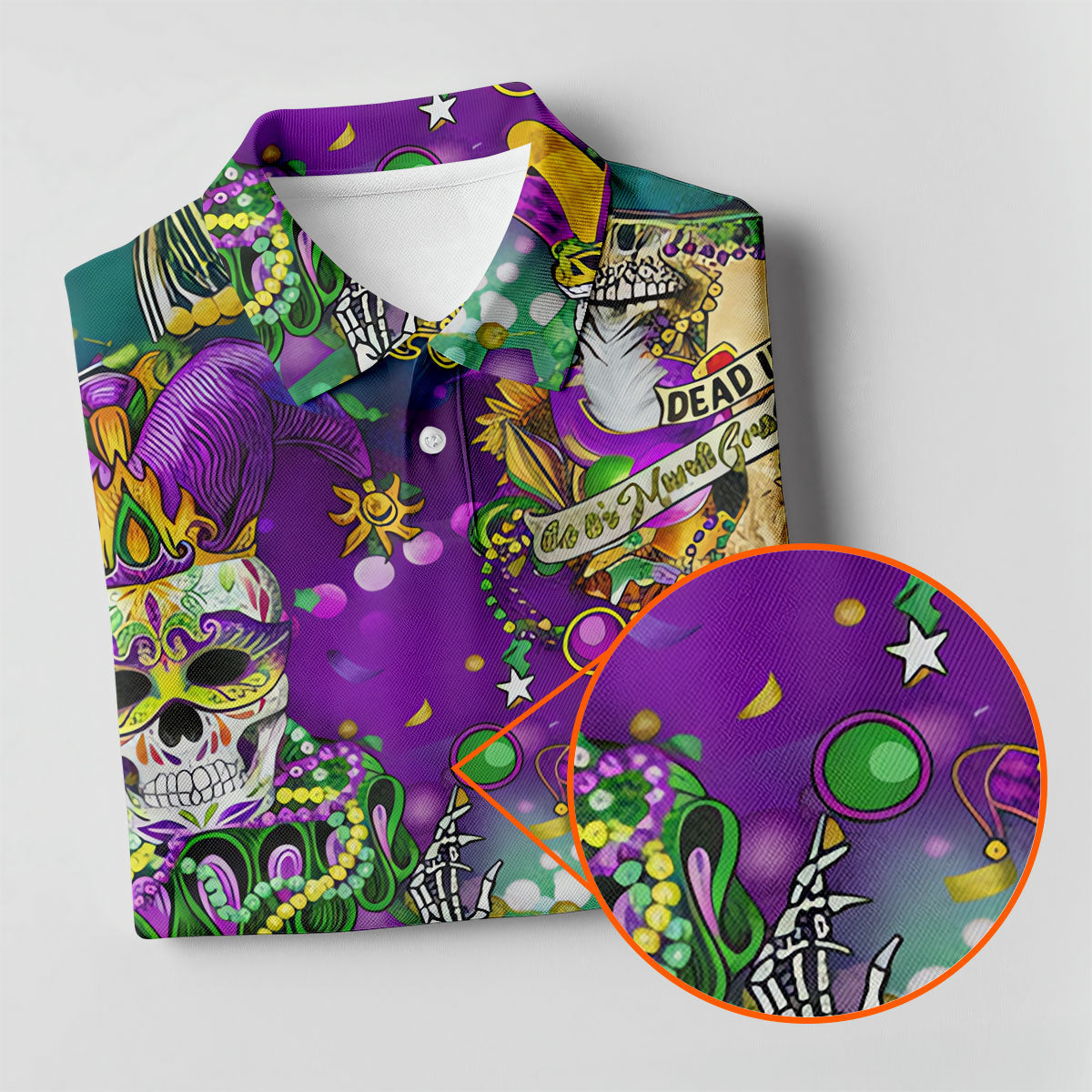 Dead Inside Mardi Gras Festival Skull Purple Green Gold Women's Golf Tops, Ladies Golf Polos