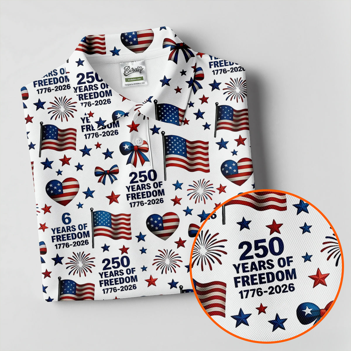 250 Years Of Freedom 1776-2026 American Flag Pattern Patriotic Golf Shirt, 250th Anniversary Golf Shirt For Women