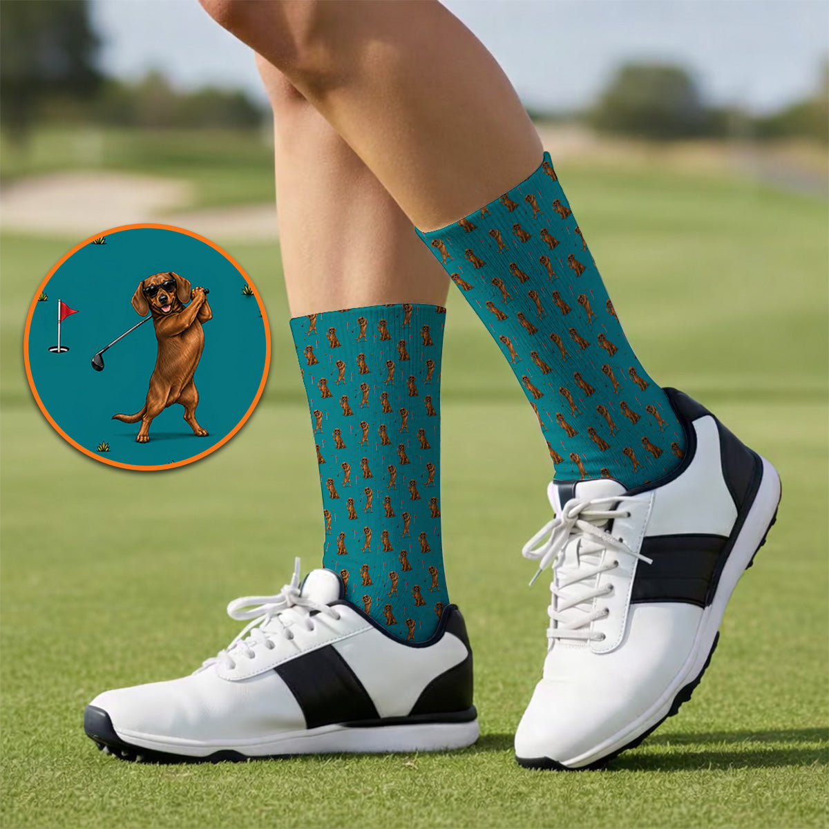 Wiener Dog Golf Pattern Sock, Dachshund Lover Golf Socks, Unique Golf Gift For Golfer