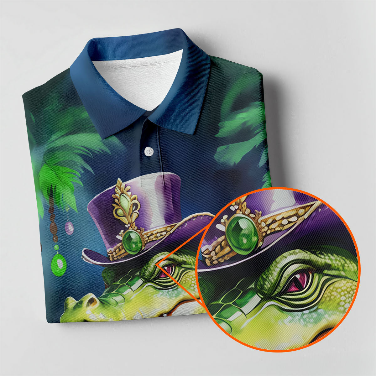 Mardi Gras Alligator Navy Golf Shirt, Fun Women's Golf Shirts, Women's Golf Tops, Ladies Golf Polos