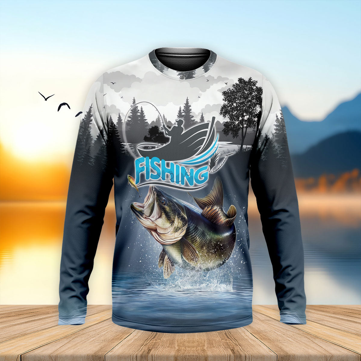 Bass Fisherman Silhouette Fishing UPF Shirts, Largemouth Bass Fishing Shirts For Men