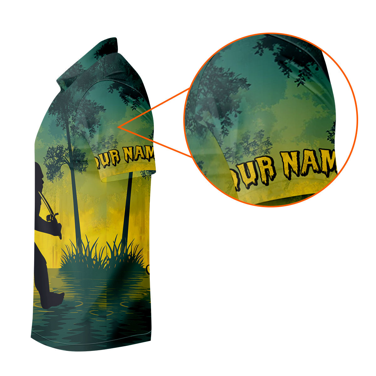 Gone Squatchin And Catching Yellow Forest Bigfoot Fishing UPF Shirts, Funny Fishing Shirt, Fishing Gifts For Men