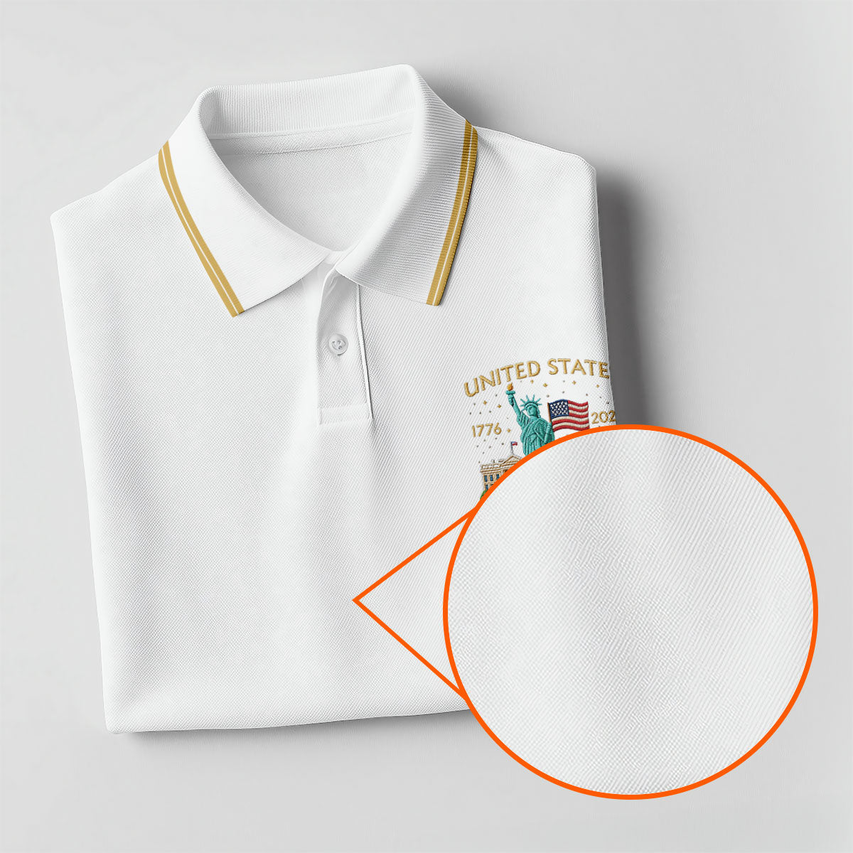 American Symbols White Patriotic Golf Shirt, US 250 Years 4th Of July Golf Shirts For Men