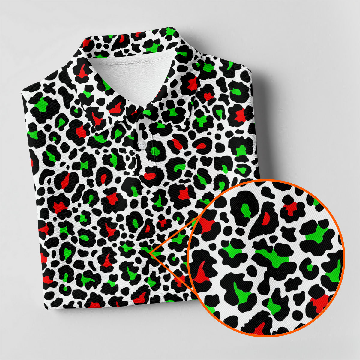 Leopard Pattern Xmas Pine Tree Green And Red Women's Golf Tops, Christmas Golf Shirt, Ladies Golf Shirts