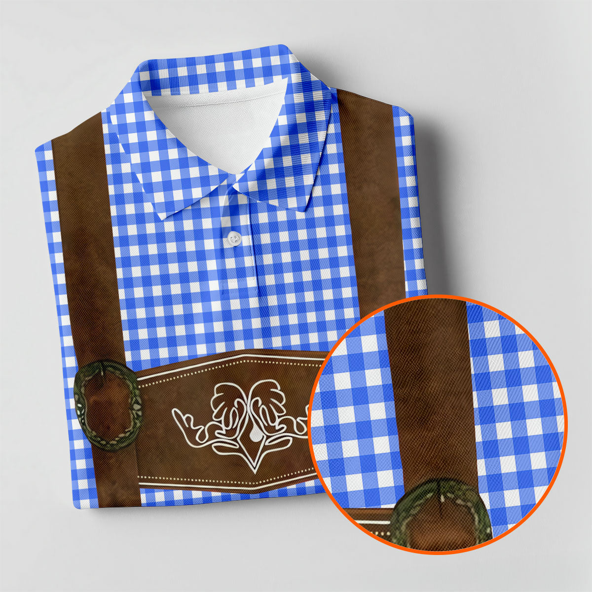 Blue Oktoberfest Lederhosen Illusion Sleeveless Golf Polo, Golf Shirts For Men, Mens Golf Apparel