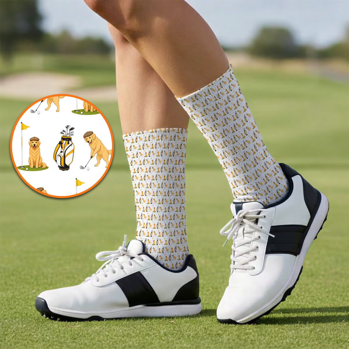 Golden Retriever Pattern Golf Sock, Funny Dog Golf Socks, Crazy Golf Gift For Golfer