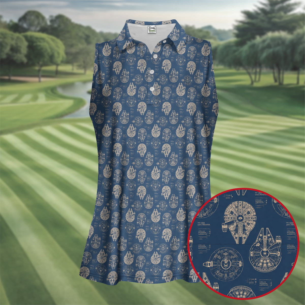 Vintage Spaceship Blueprint Halloween Golf Shirt, Halloween Costume Shirt, Women's Golf Polo